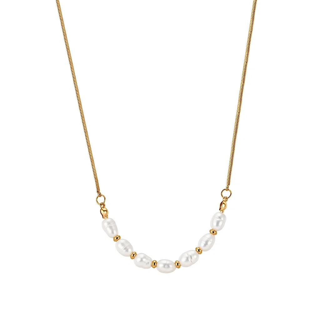 Colier Statement cu Perle Naturale Arc Auriu