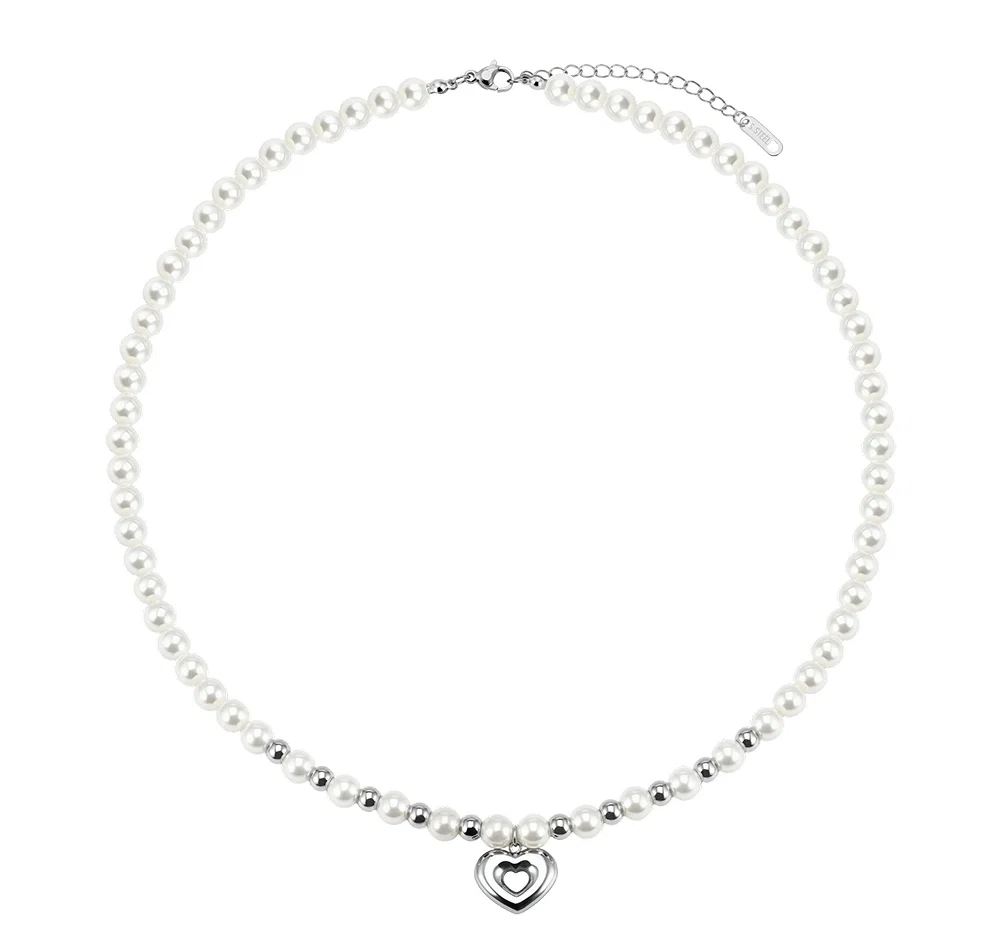 Coliere Statement - Colier Statement cu Perle Shell Amour Layers Argintiu
