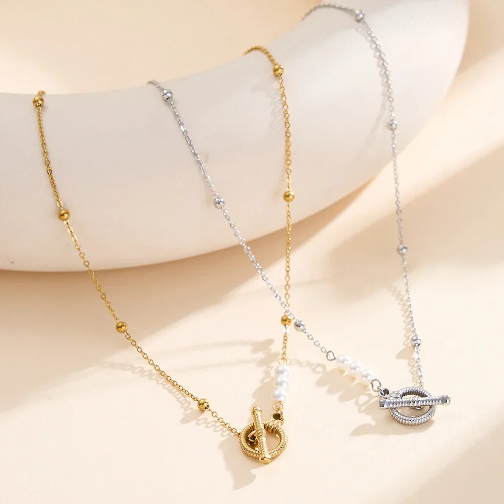 Coliere Statement - Colier Statement cu Perle Shell Toggle Argintiu