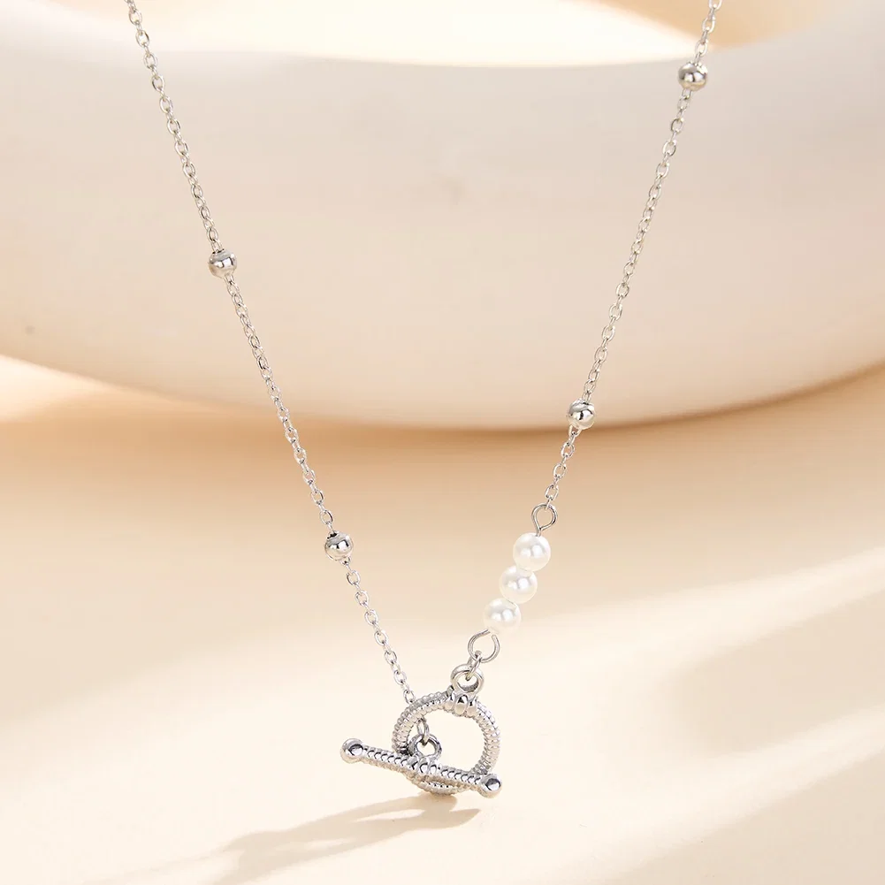 Coliere Statement - Colier Statement cu Perle Shell Toggle Argintiu