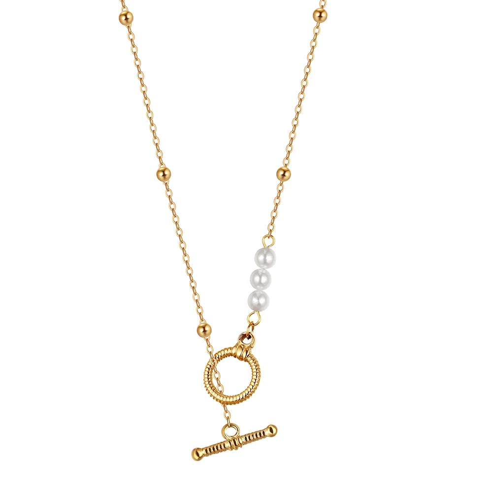 Coliere Statement - Colier Statement cu Perle Shell Toggle Auriu