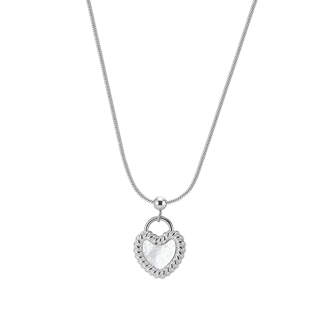 Coliere Statement - Colier Statement cu Perle Shell Twisted Heart Argintiu
