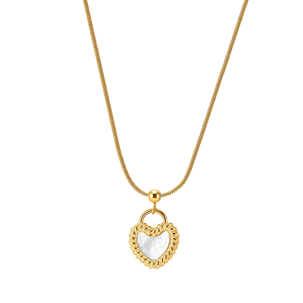 Coliere Statement - Colier Statement cu Perle Shell Twisted Heart Auriu