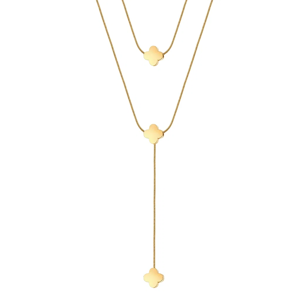 Coliere Statement - Colier Statement Double Clover Auriu
