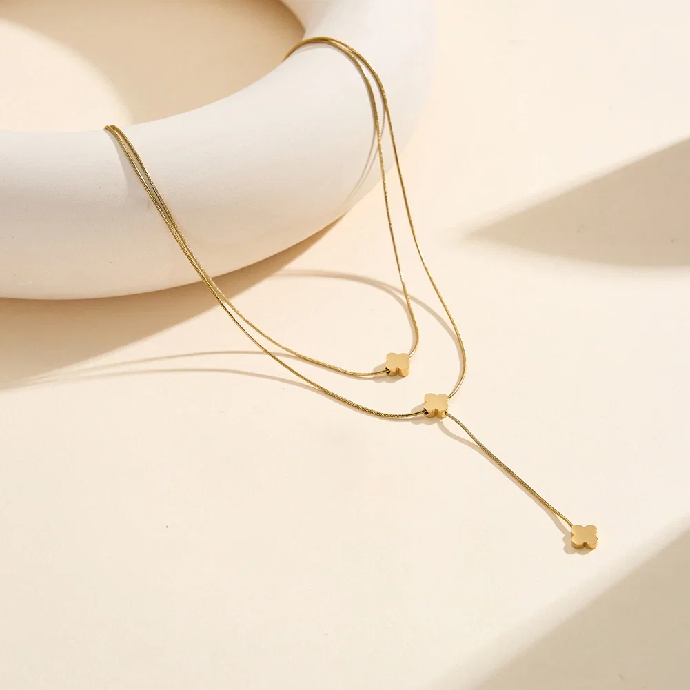 Coliere Statement - Colier Statement Double Clover Auriu