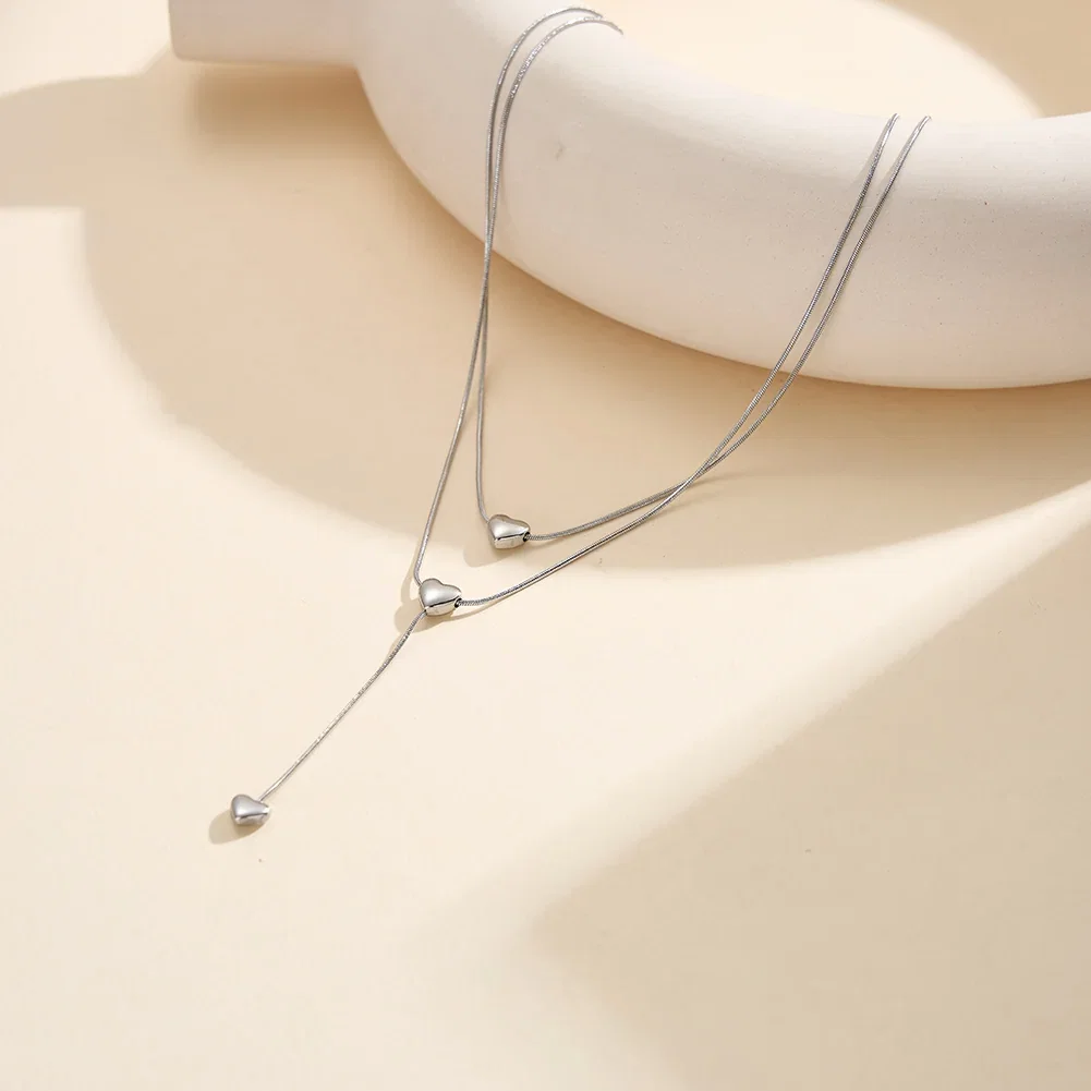 Coliere Statement - Colier Statement Double Heart Argintiu