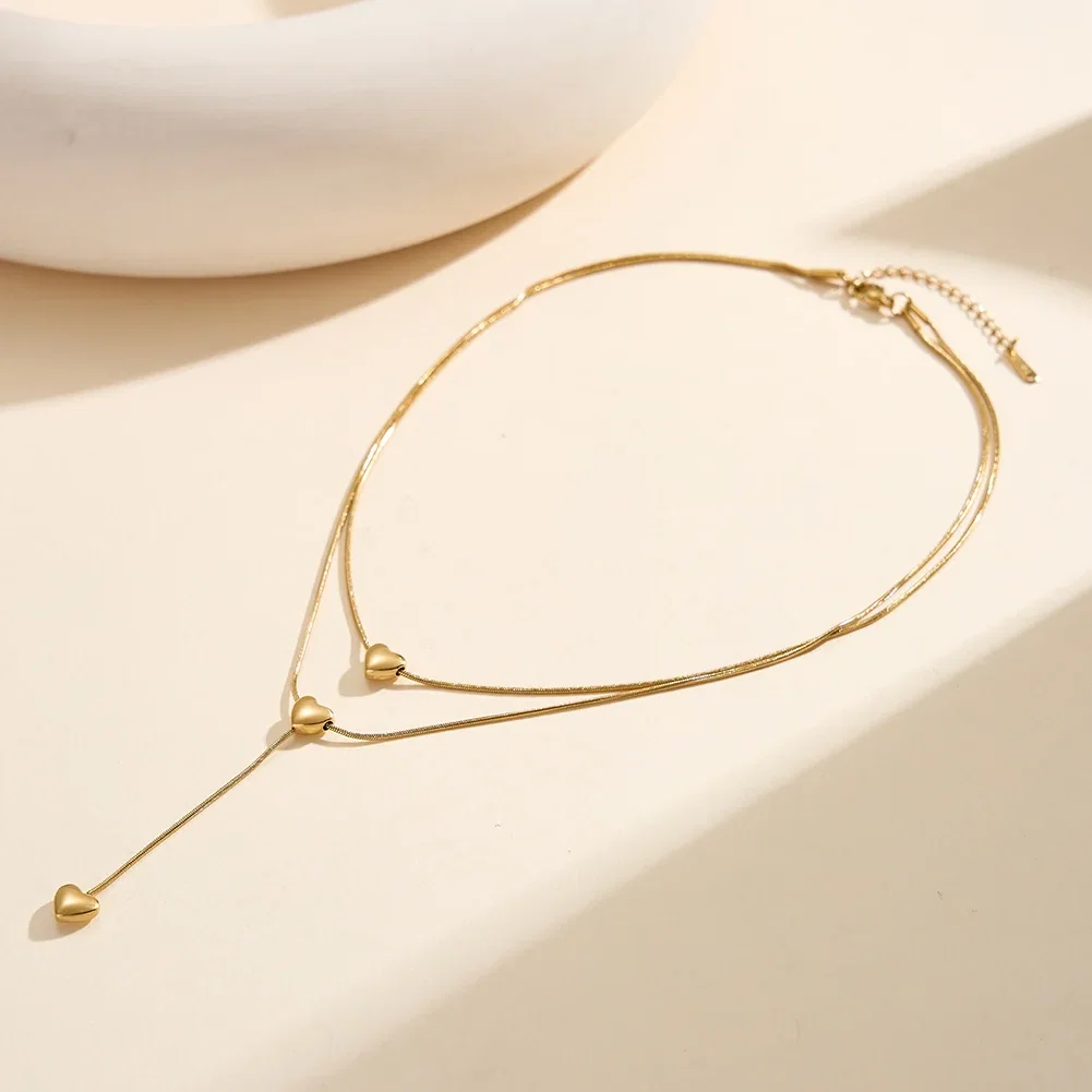 Coliere Statement - Colier Statement Double Heart Auriu