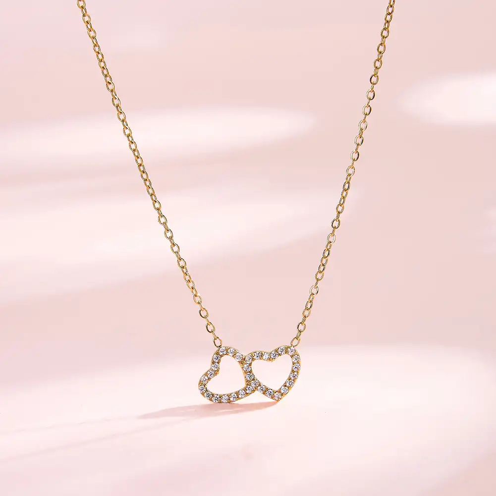 Coliere Statement - Colier Statement Duo Hearts Auriu NURIA