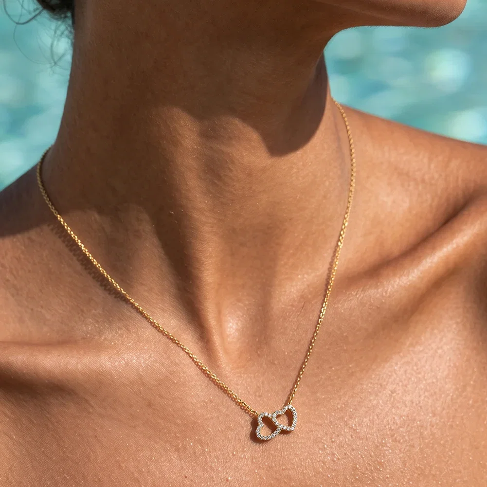 Coliere Statement - Colier Statement Duo Hearts Auriu NURIA