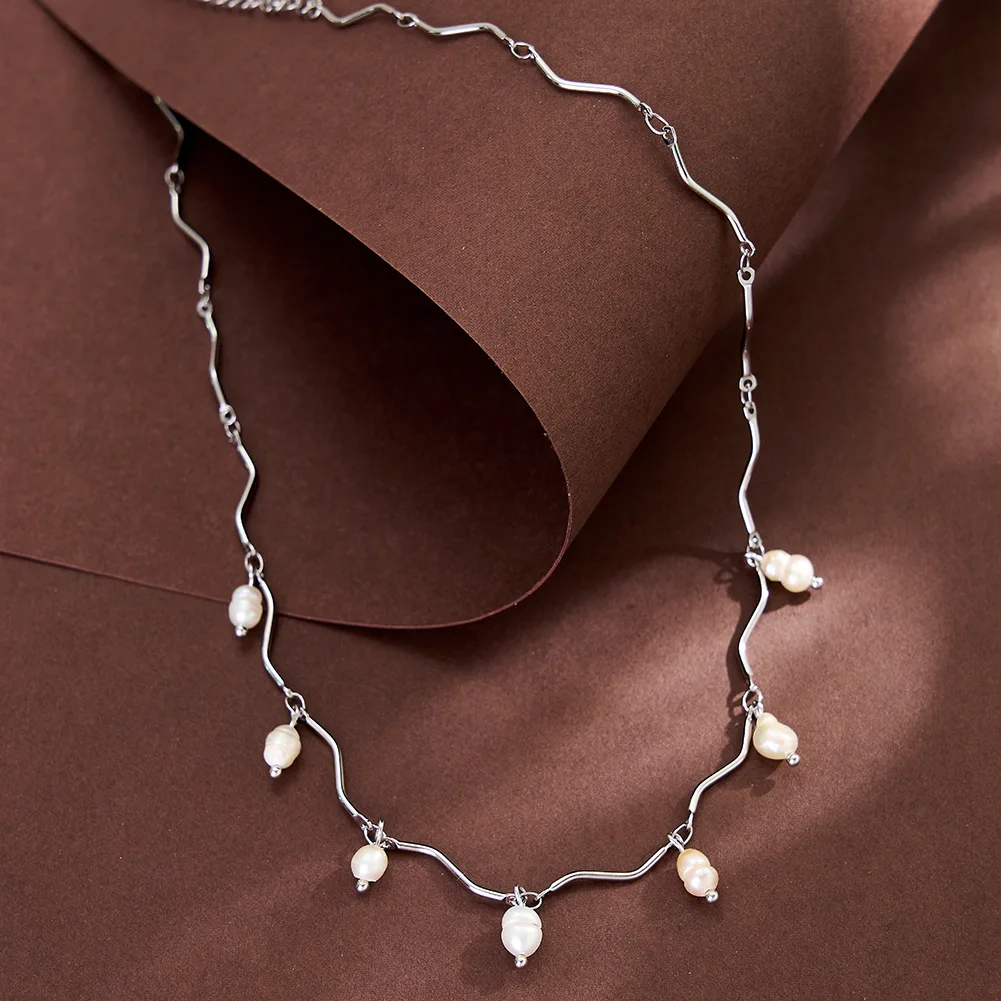 Coliere Statement - Colier Statement Pearl Wave Argintiu NURIA