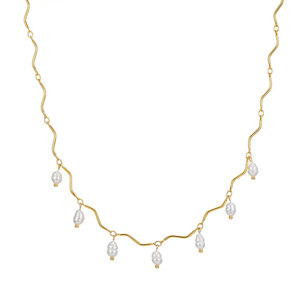 Coliere Statement - Colier Statement Pearl Wave Auriu