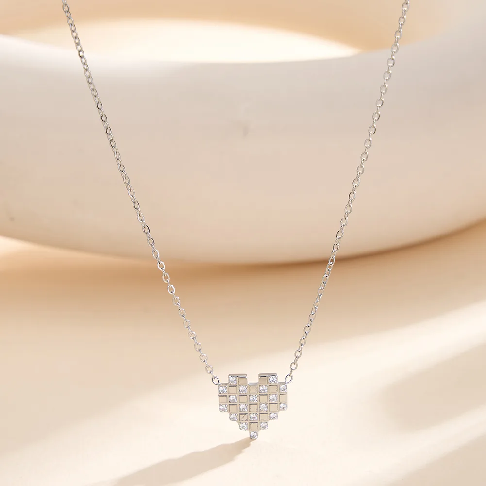 Coliere Statement - Colier Statement Pixel Heart Argintiu