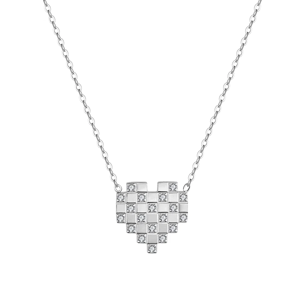 Coliere Statement - Colier Statement Pixel Heart Argintiu