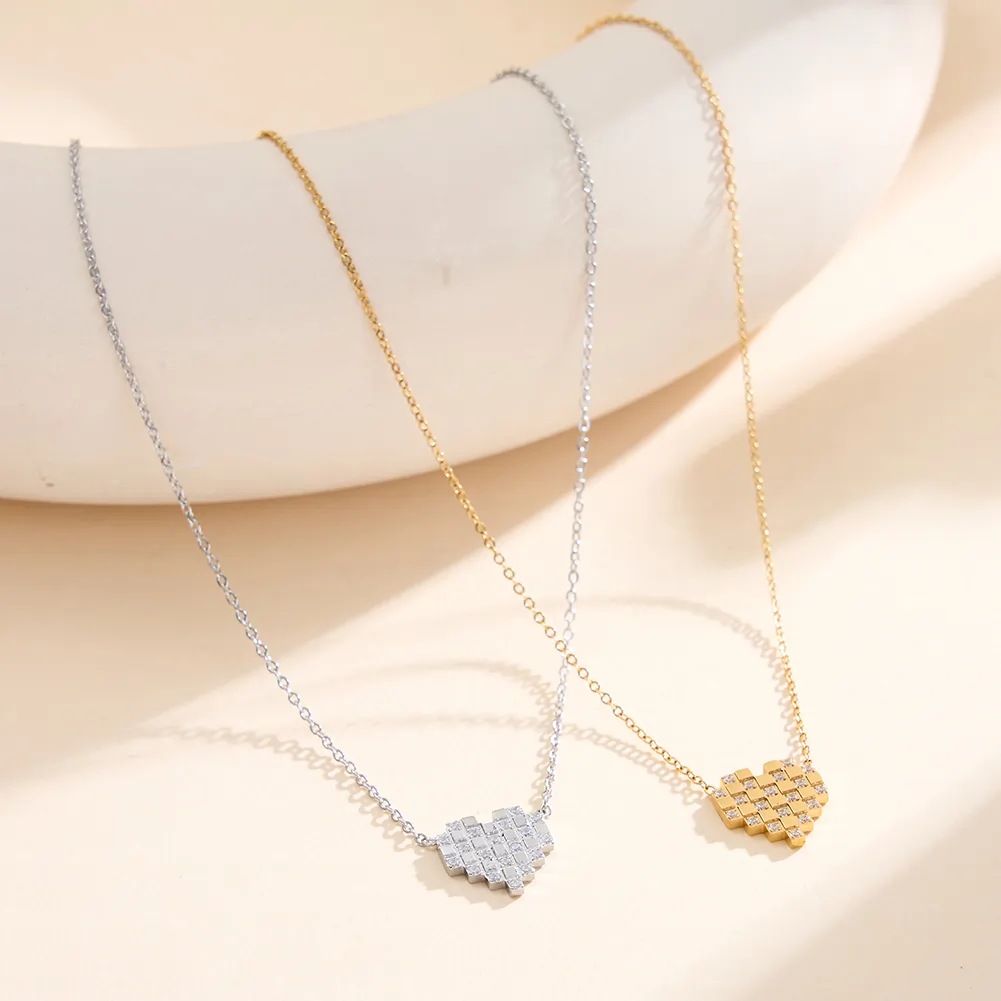 Coliere Statement - Colier Statement Pixel Heart Argintiu