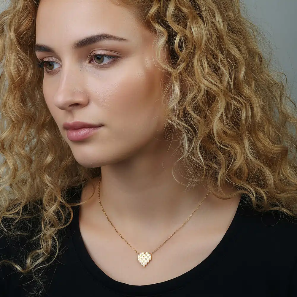 Coliere Statement - Colier Statement Pixel Heart Auriu