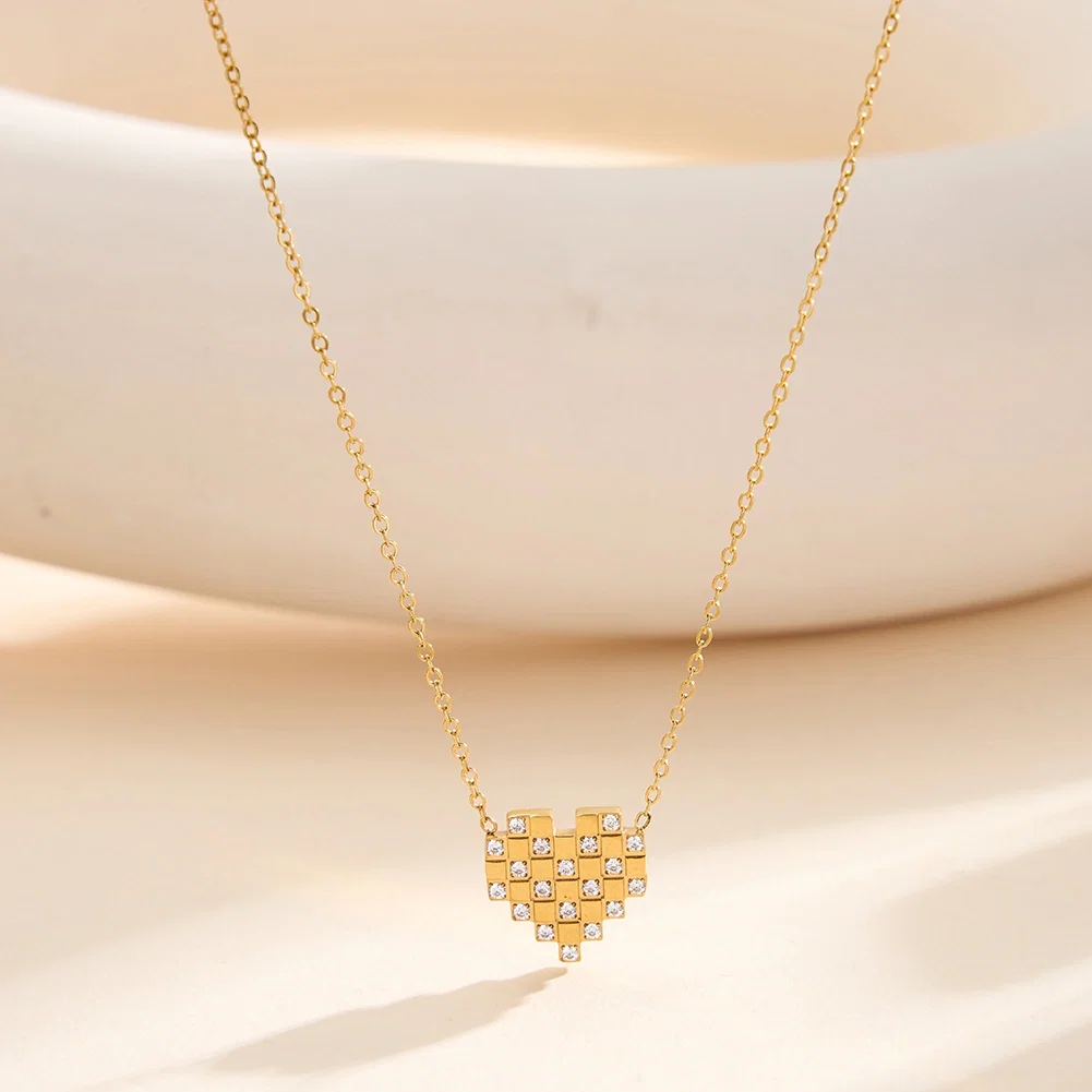 Coliere Statement - Colier Statement Pixel Heart Auriu