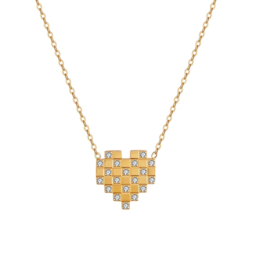 Coliere Statement - Colier Statement Pixel Heart Auriu