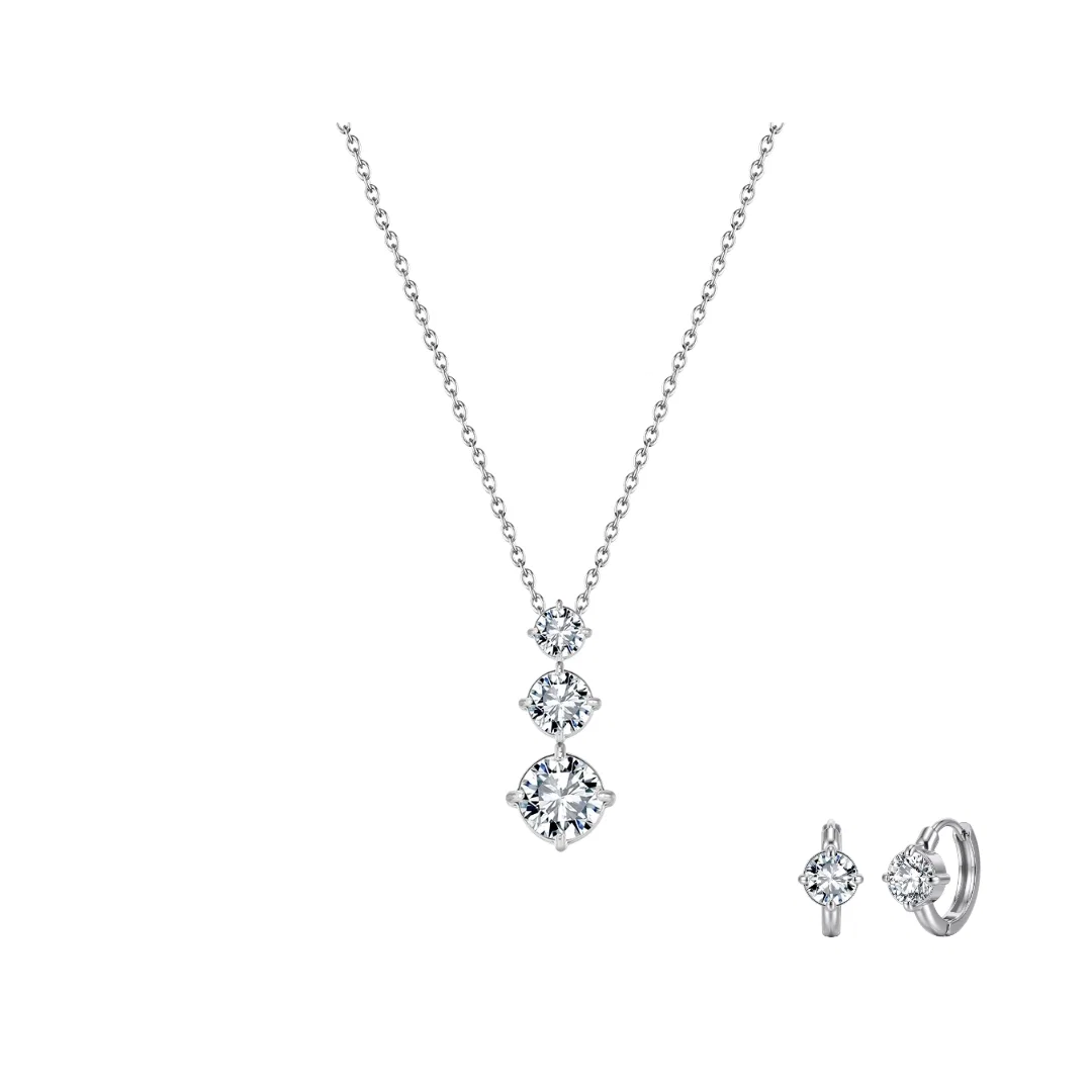 Seturi Bijuterii Statement - Set Colier și Cercei Statement Trio Glow Argintiu