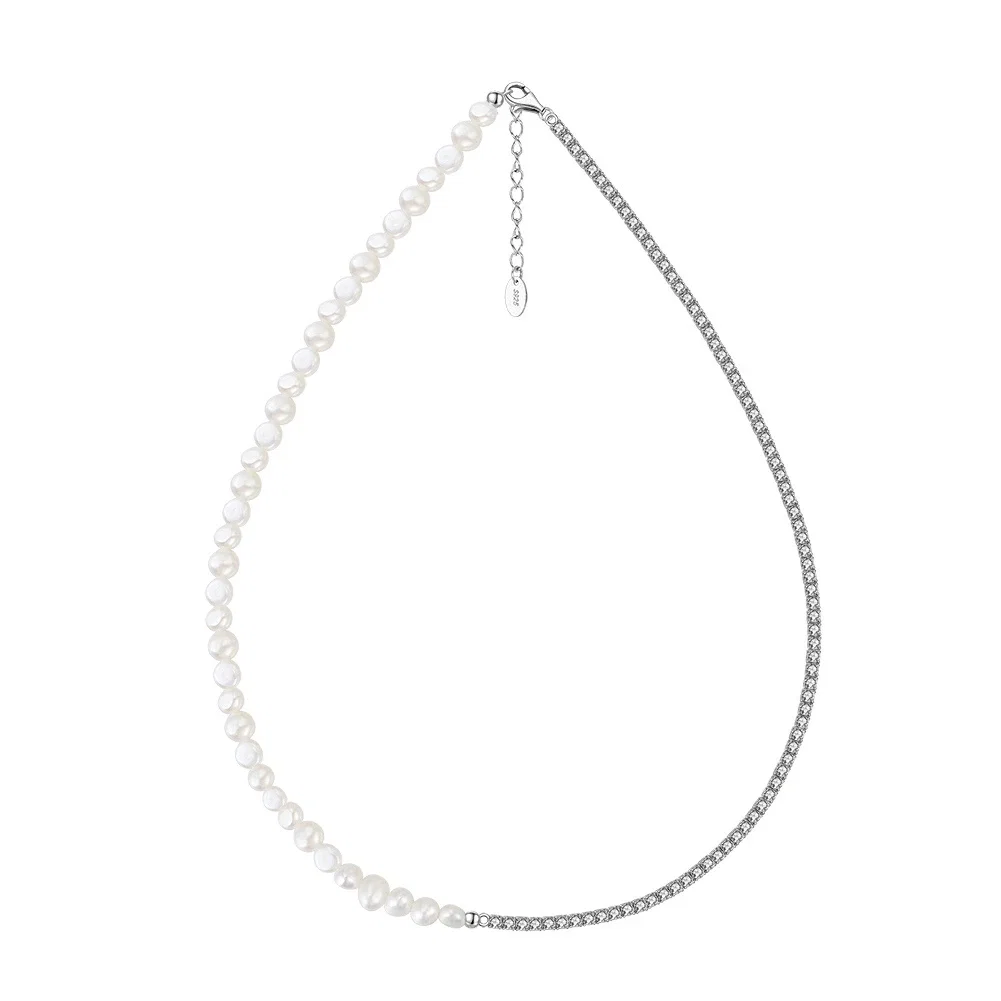 Coliere Perle - Colier tennis din argint cu perle naturale de cultură Raw Collection Silver