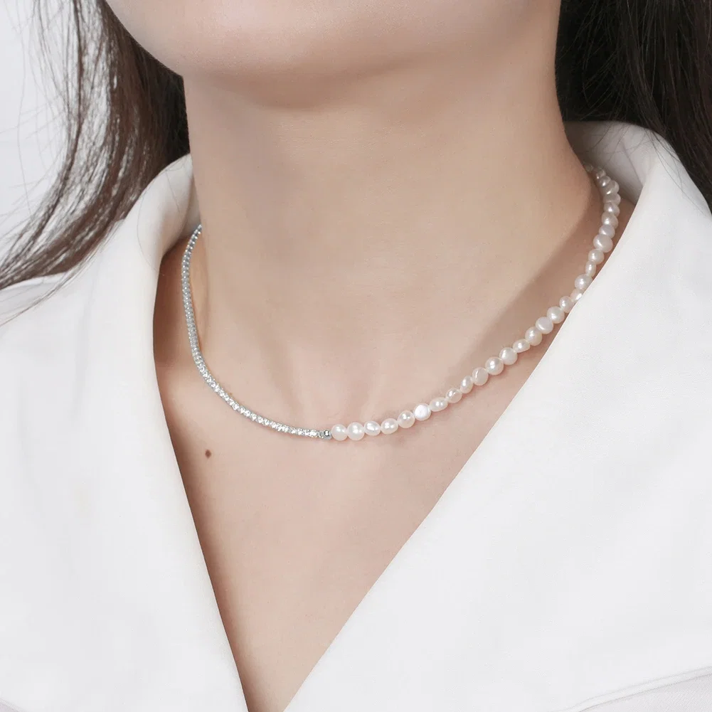 Coliere Perle - Colier tennis din argint cu perle naturale de cultură Raw Collection Silver