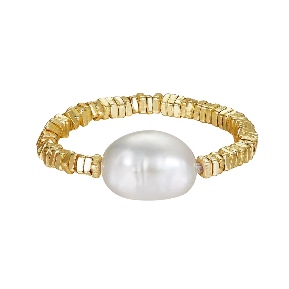 Inel din Argint Cu Perlă Naturală de Cultură Bead Gold