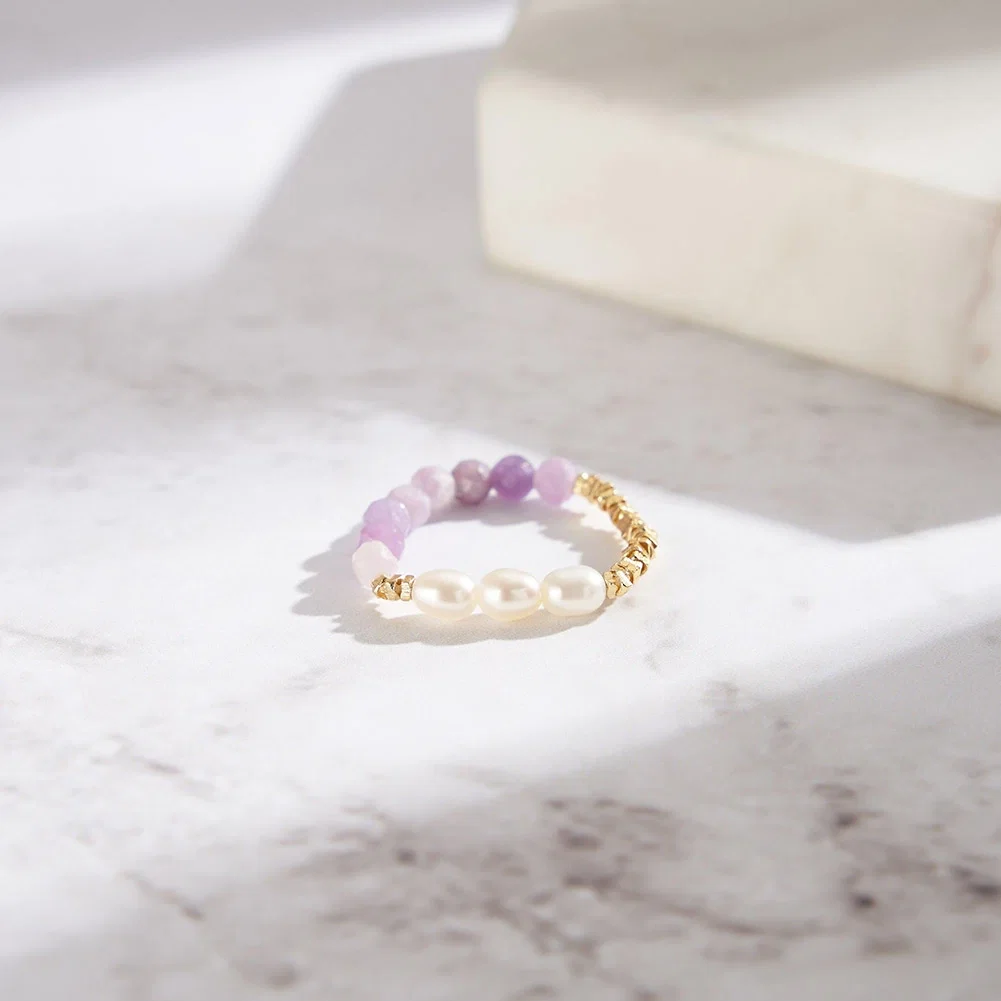 Inele din argint - Inel din Argint cu Perle Naturale și Pietre Naturale Ametist Lavender Pearl Bliss