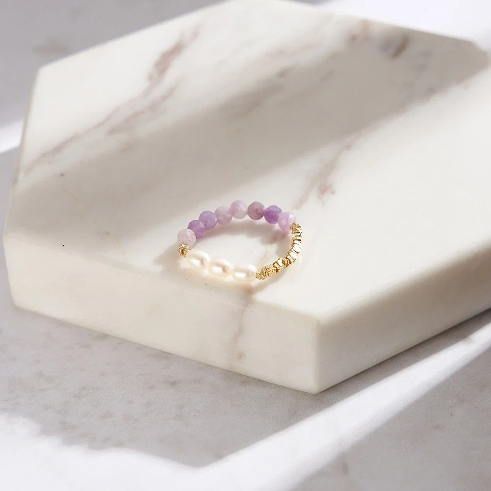 Inele din argint - Inel din Argint cu Perle Naturale și Pietre Naturale Ametist Lavender Pearl Bliss