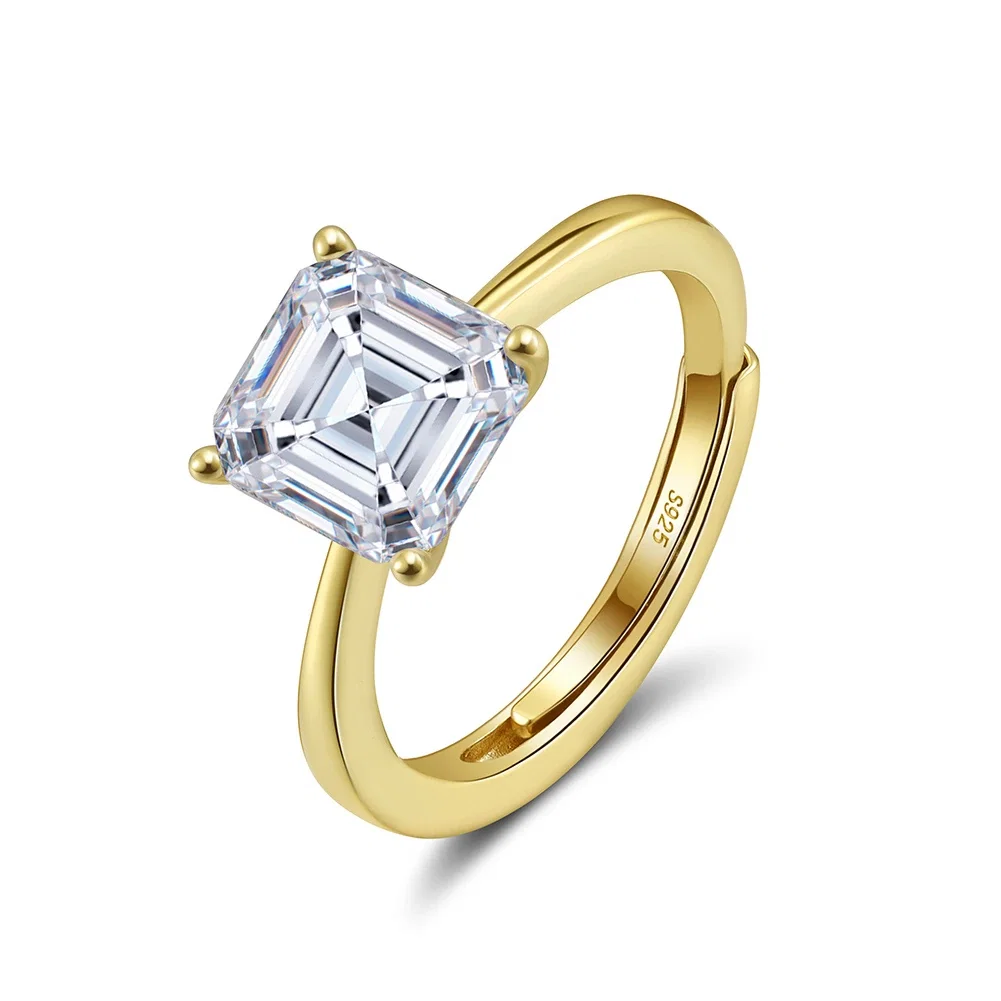Inele din argint - Inel din argint cu zirconiu Asscher Solitaire Auriu