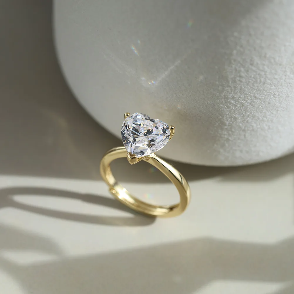 Inele din argint - Inel din argint cu zirconiu Heart Solitaire Auriu