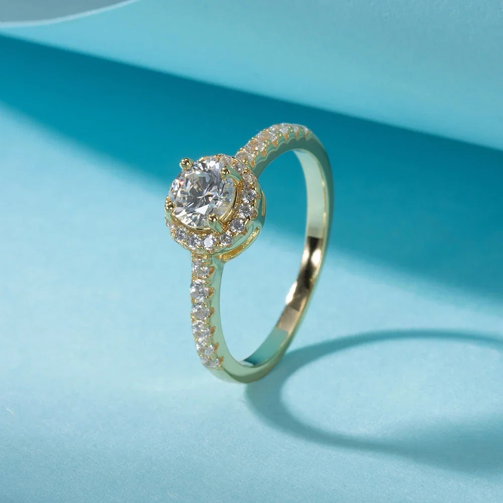 Inele - Inel din Argint Elegant Halo Gold