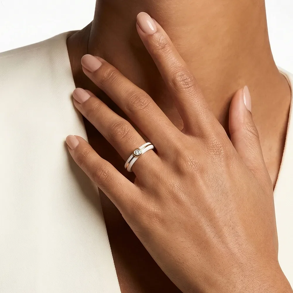 Inele Statement - Inel Statement Bianco Line Auriu