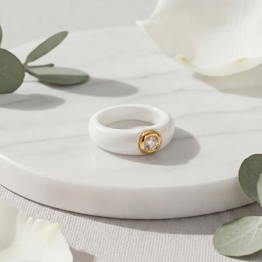 Inele Statement - Inel Statement Bianco Auriu