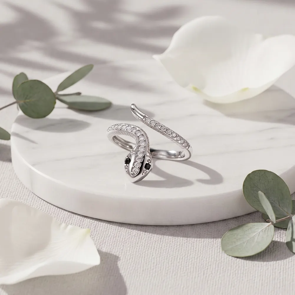 Inele Statement - Inel Statement Serpente Crystal Argintiu