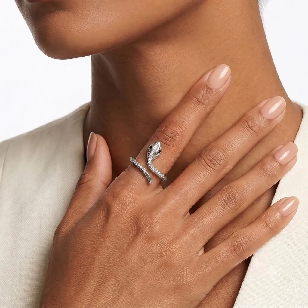 Inele Statement - Inel Statement Serpente Crystal Argintiu