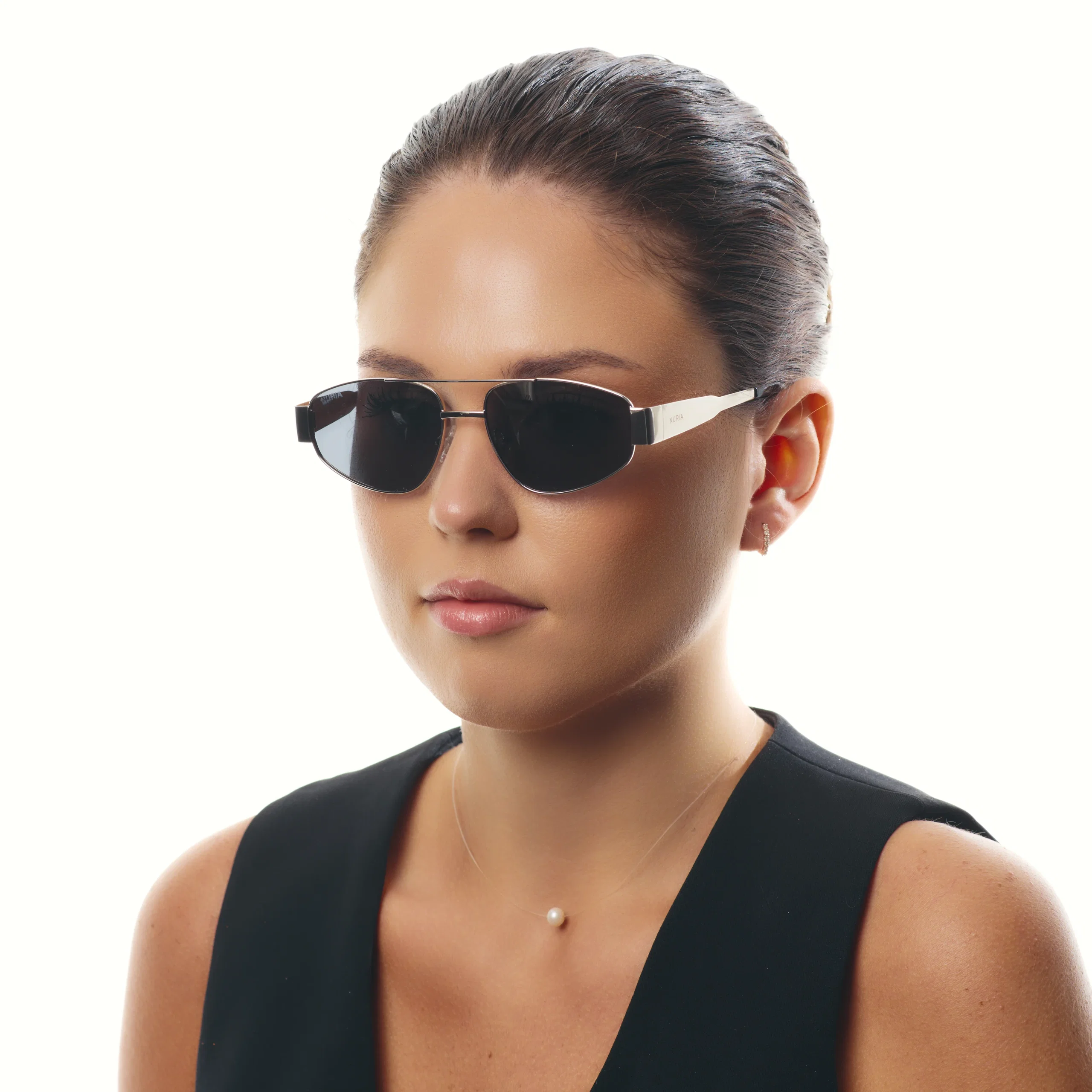 Ochelari de soare pentru femei - Ochelari de Soare NURIA cu Ramă Aviator Solstice Wing Silver Noir