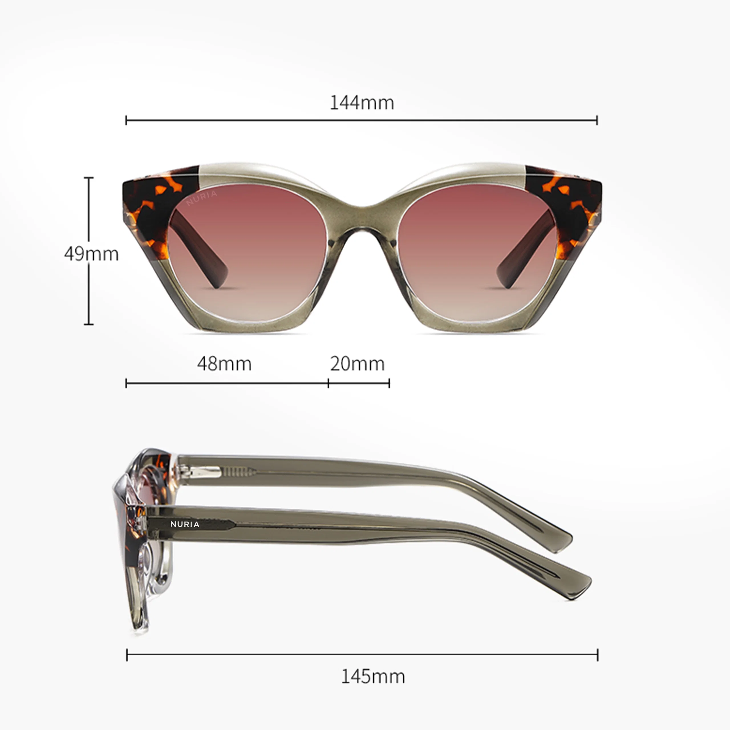 Ochelari Femei - Ochelari de Soare NURIA cu Ramă Cat-Eye Eclipse Elegance Olive Tortoise