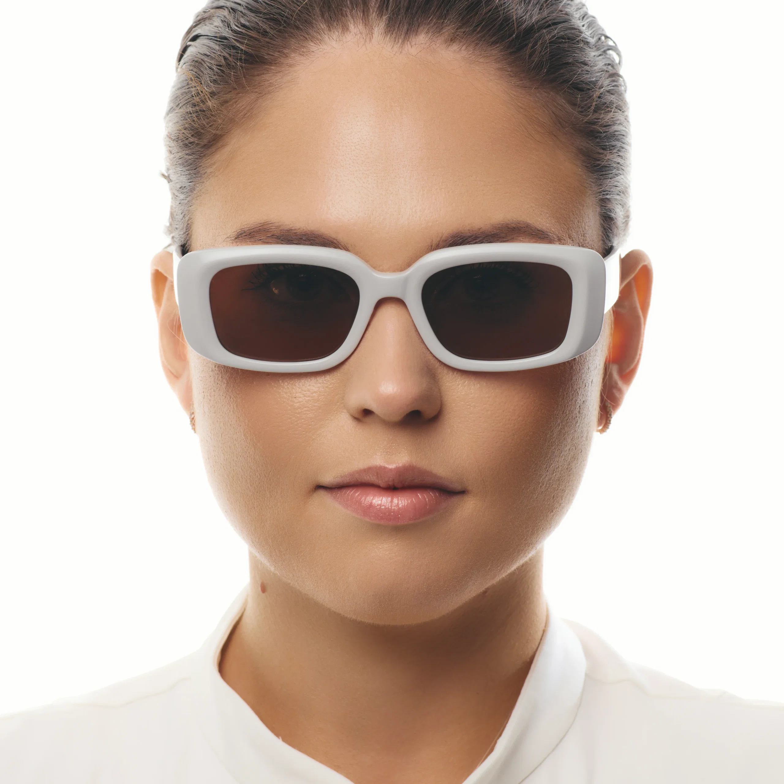 Ochelari de soare pentru femei - Ochelari de Soare NURIA cu Ramă Dreptunghiulară Opal Drift Pearl White