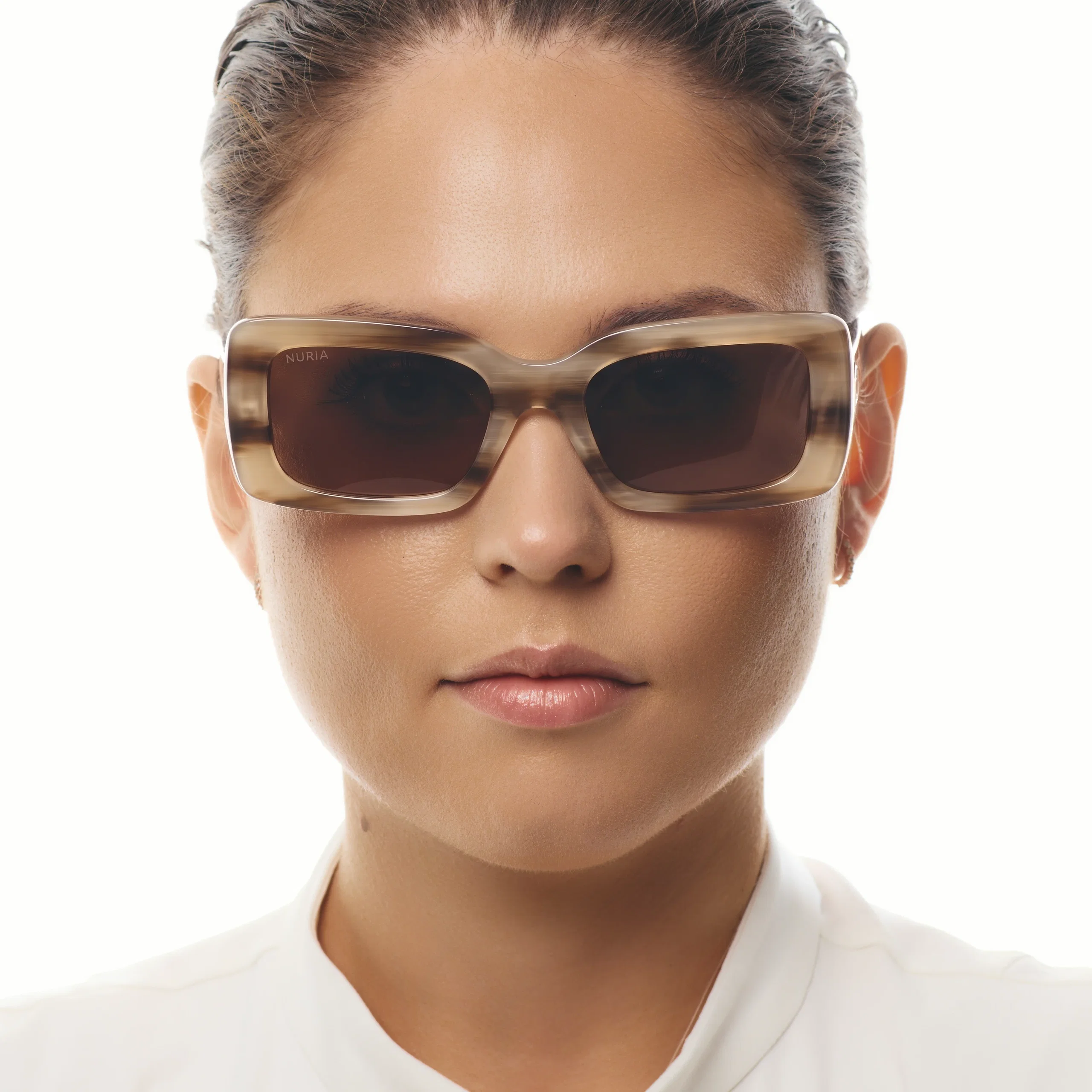 Ochelari de soare pentru femei - Ochelari de Soare NURIA cu Ramă Dreptunghiulară Umbra Fold Horn Beige