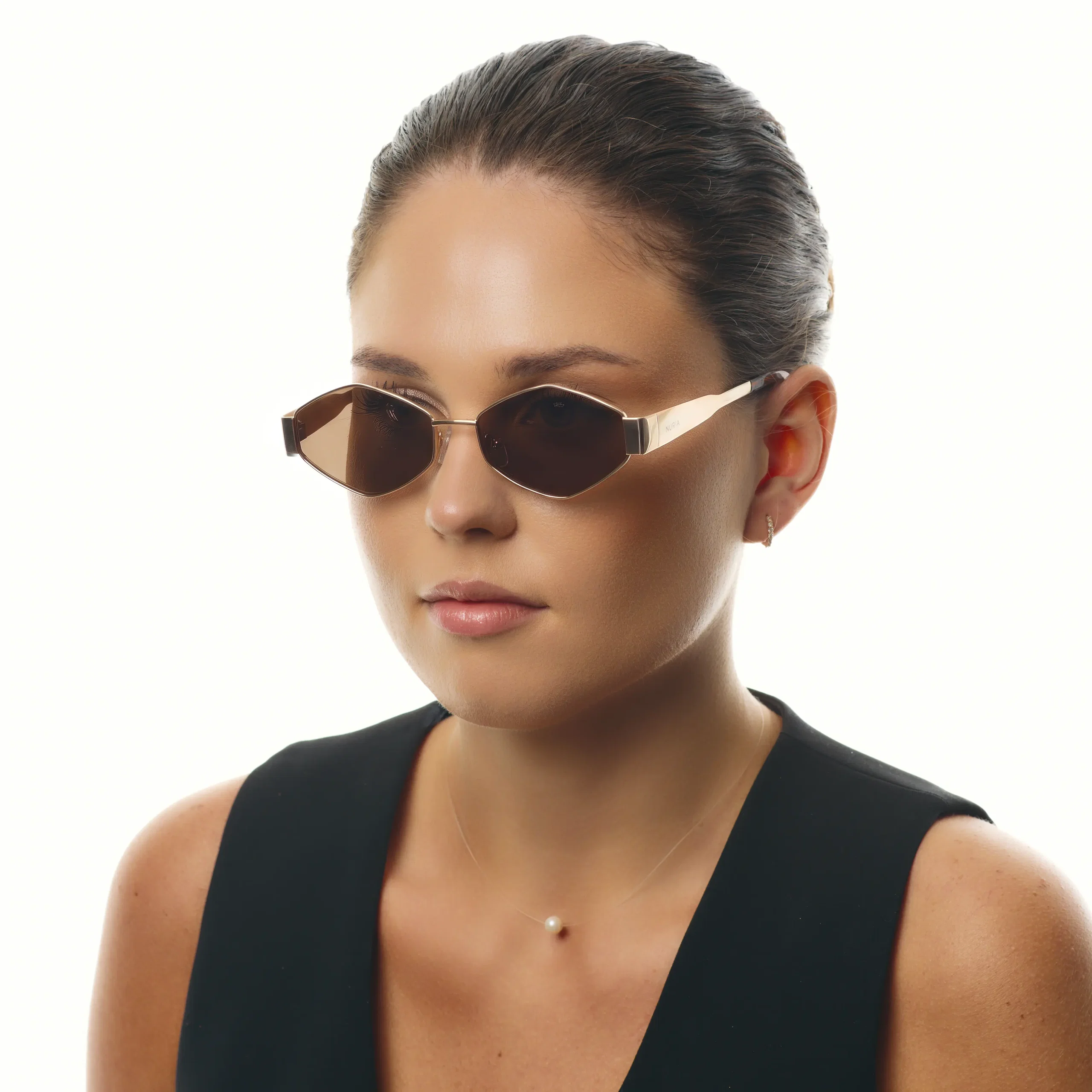Ochelari de soare pentru femei - Ochelari de Soare NURIA cu Ramă Hexagonală Prism Amara Gold Umber NURIA