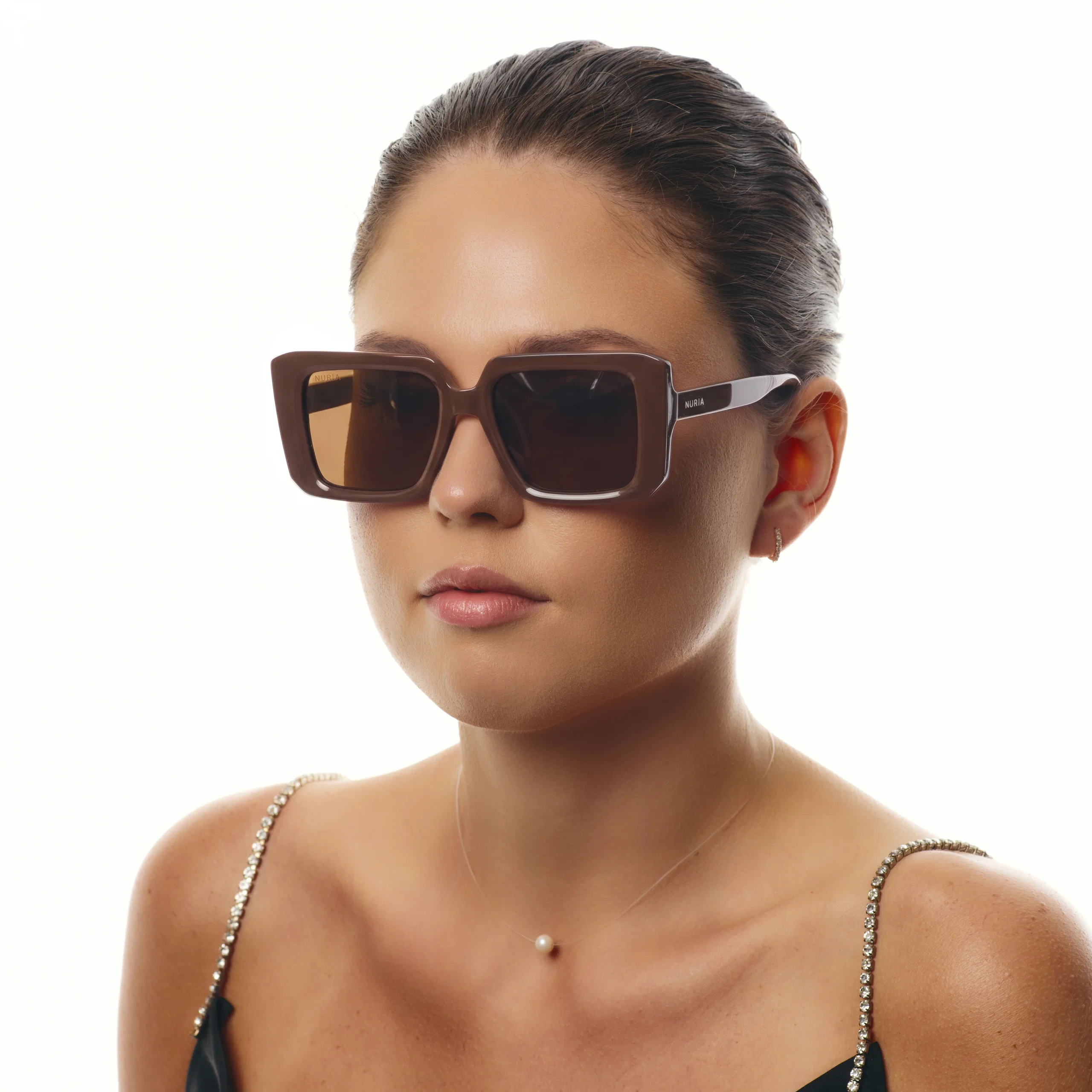 Ochelari de soare pentru femei - Ochelari de Soare NURIA cu Ramă Pătrată Amber Reign Mocha