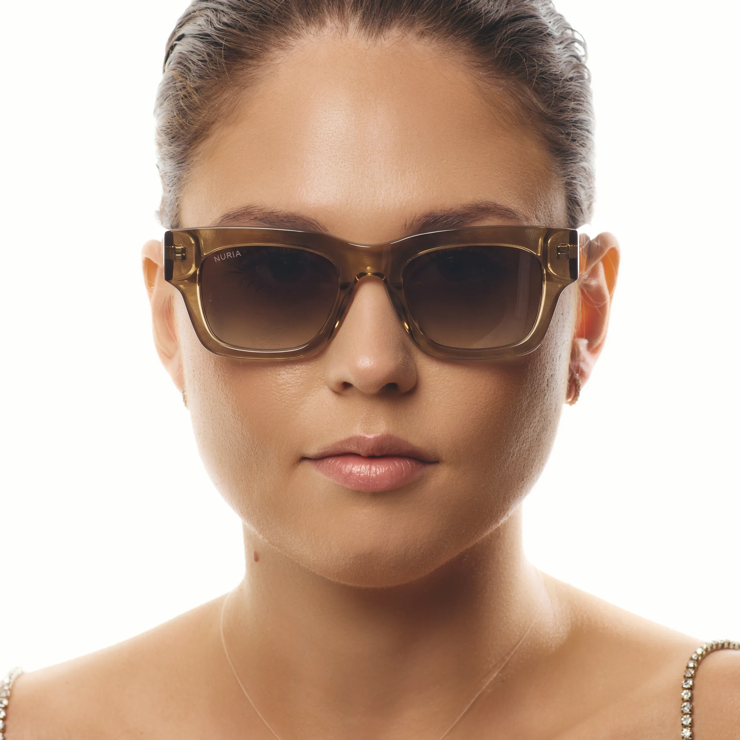 Ochelari de soare pentru femei - Ochelari de Soare NURIA cu Ramă Pătrată Bramble Vault Olive Smoke