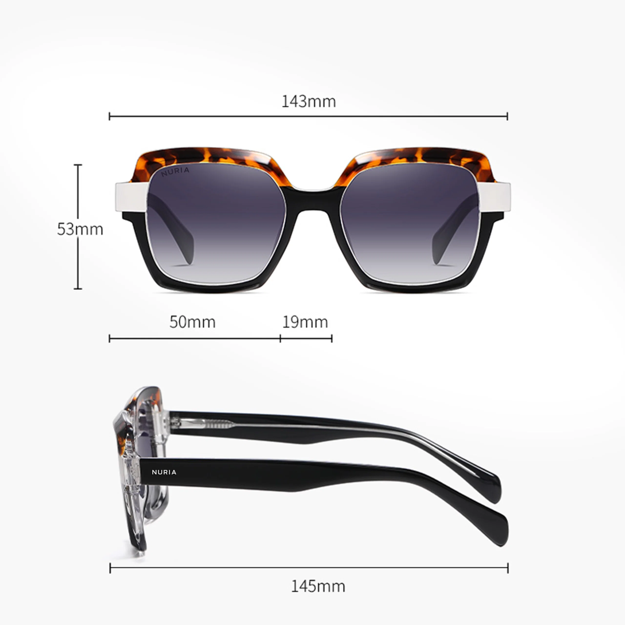 Ochelari Femei - Ochelari de Soare NURIA cu Ramă Pătrată Midnight Aura Black Tortoise