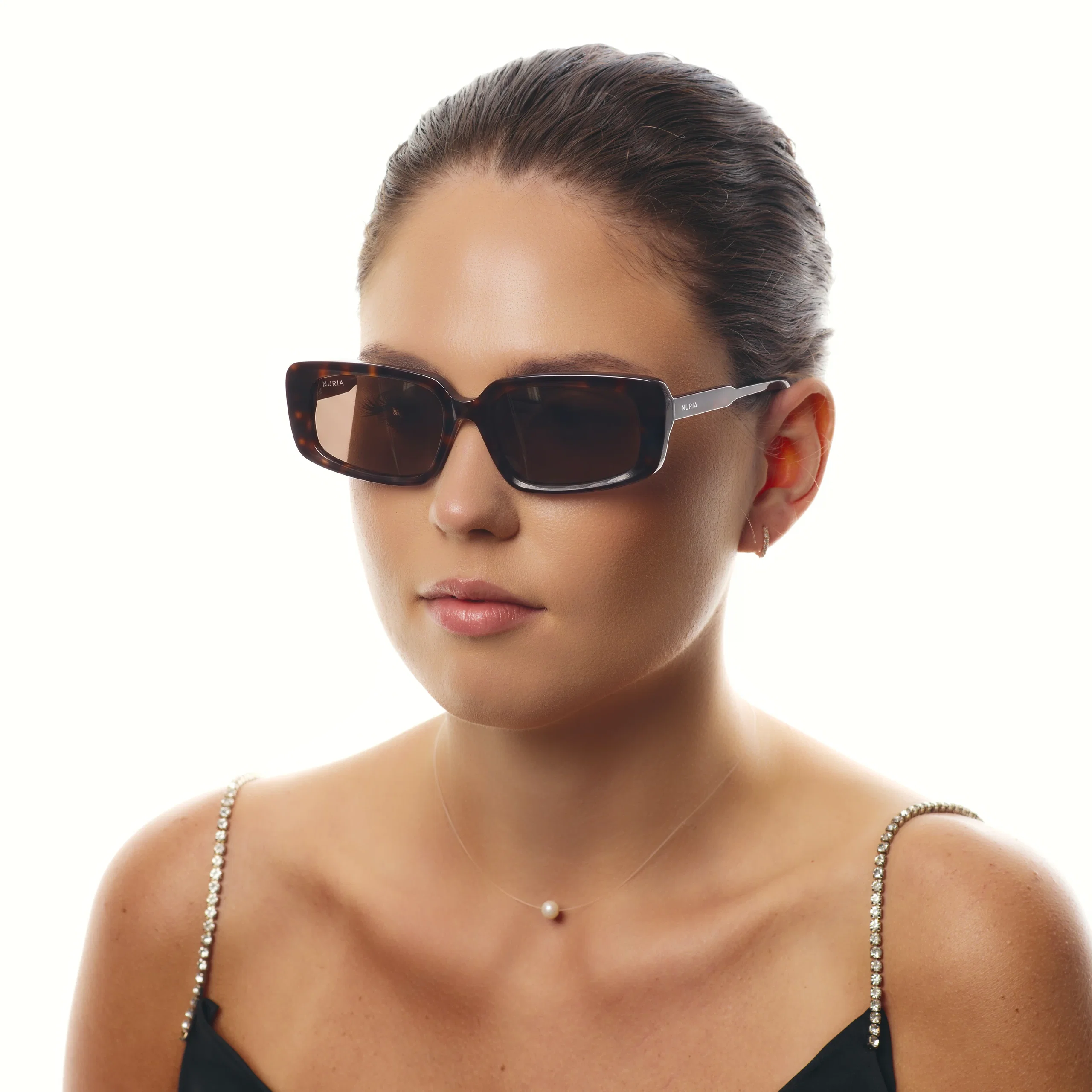 Ochelari de soare pentru femei - Ochelari de Soare NURIA cu Ramă Rectangulară Cedar Frost Espresso Tortoise