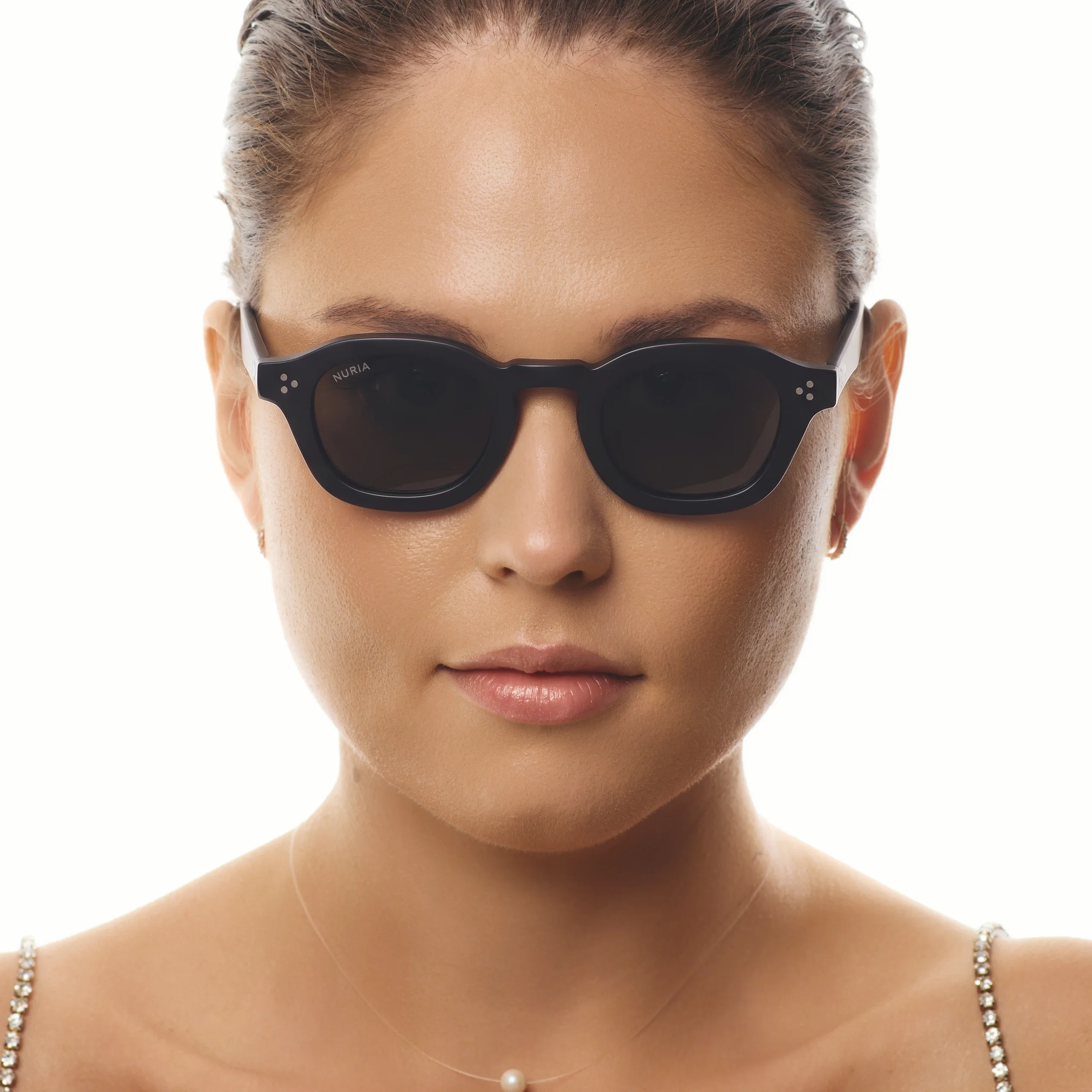 Ochelari de soare pentru femei - Ochelari de Soare NURIA cu Ramă Rotund-Hexagonală Auburn Quill Black
