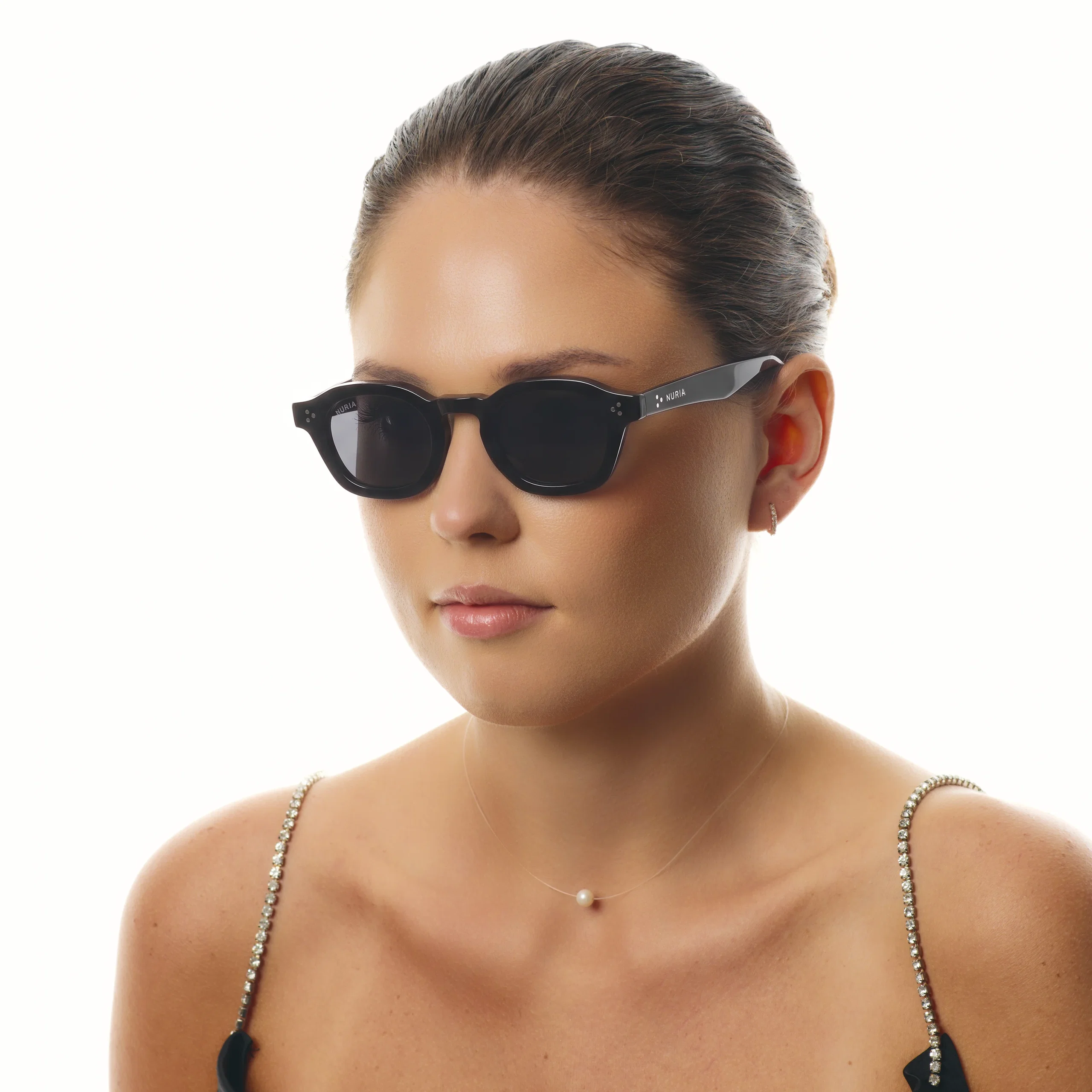 Ochelari de soare pentru femei - Ochelari de Soare NURIA cu Ramă Rotund-Hexagonală Auburn Quill Black