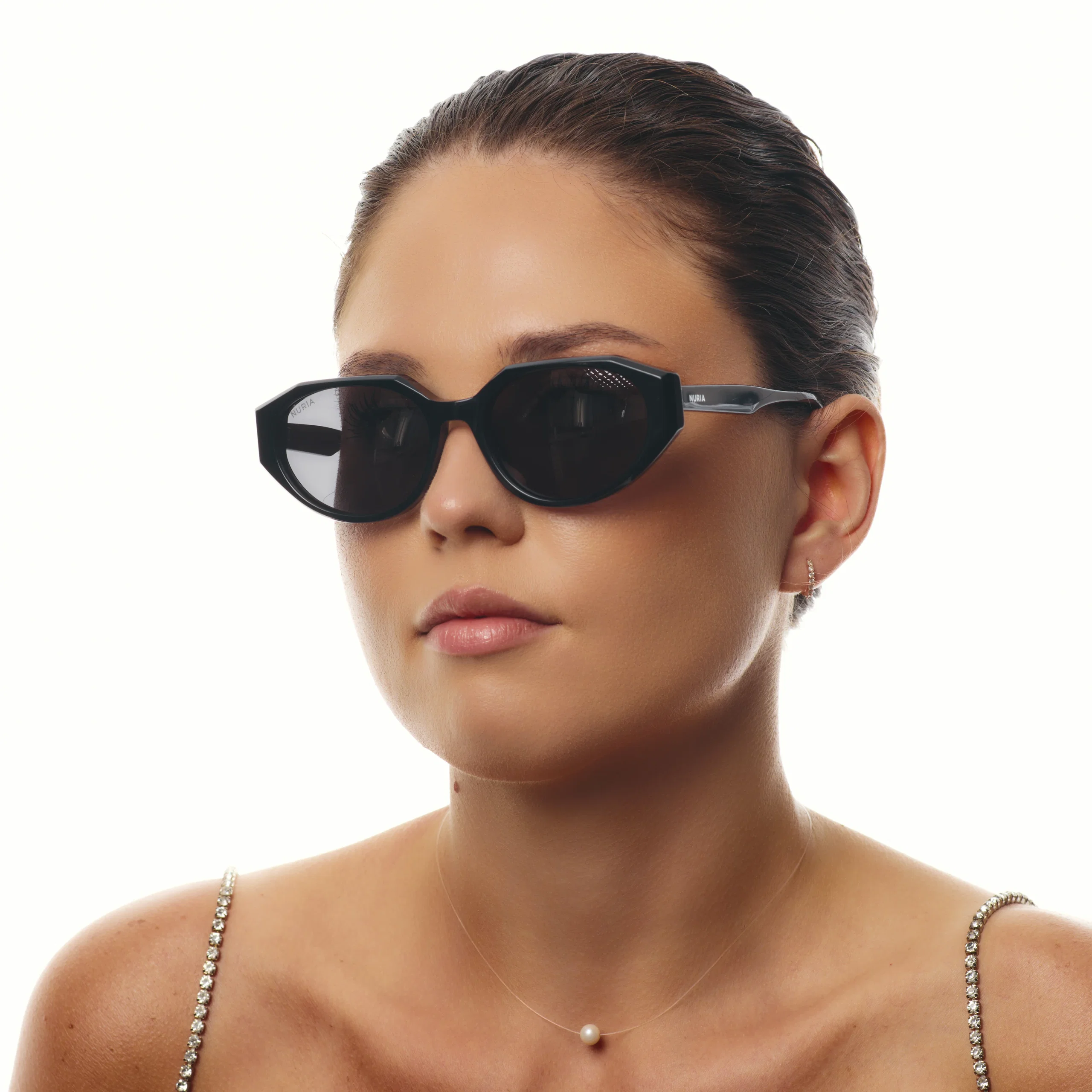 Ochelari de soare pentru femei - Ochelari de Soare NURIA cu Ramă Rotund-Octogonală Luna Facet Black