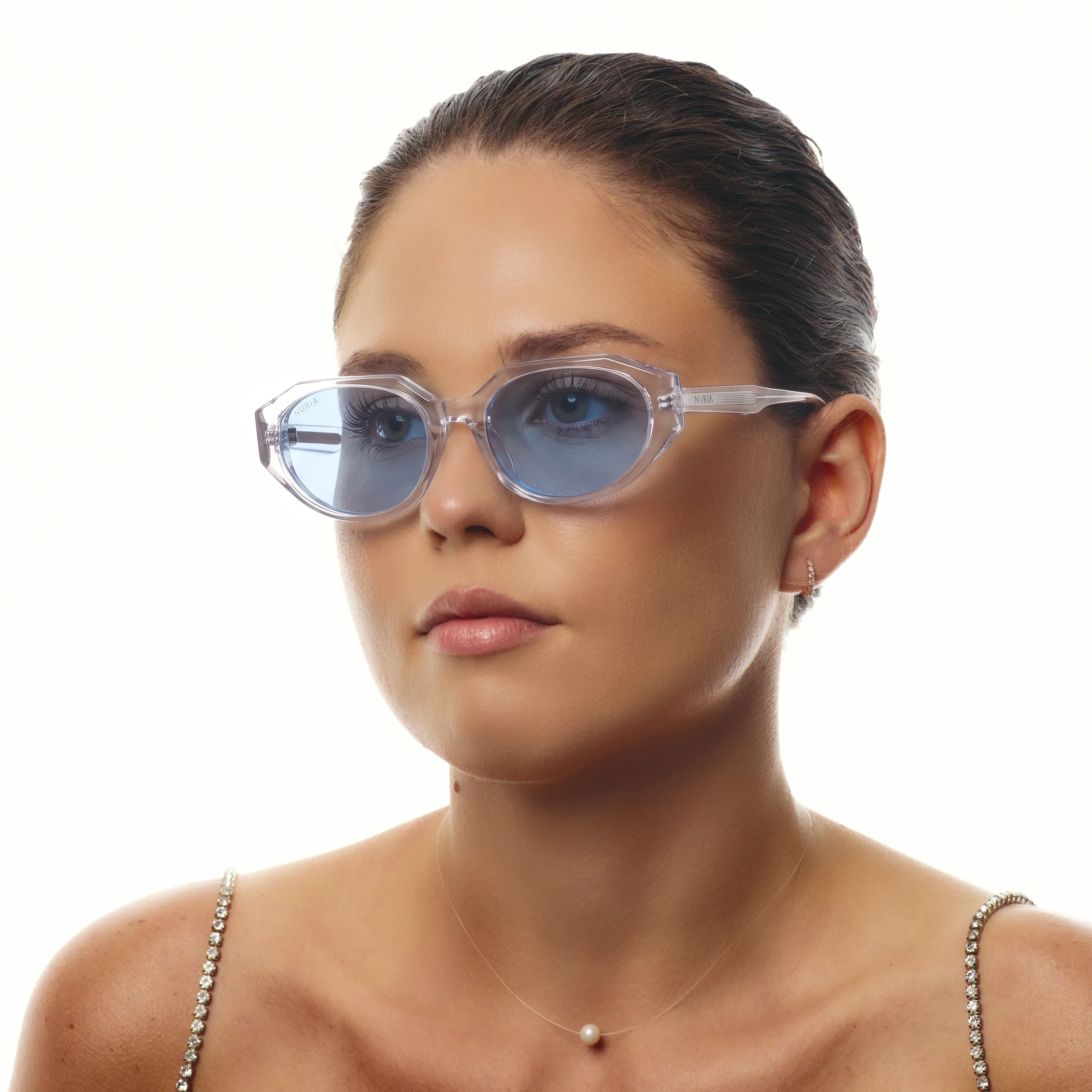 Ochelari de soare pentru femei - Ochelari de Soare NURIA cu Ramă Rotund-Octogonală Luna Facet Crystal Blue