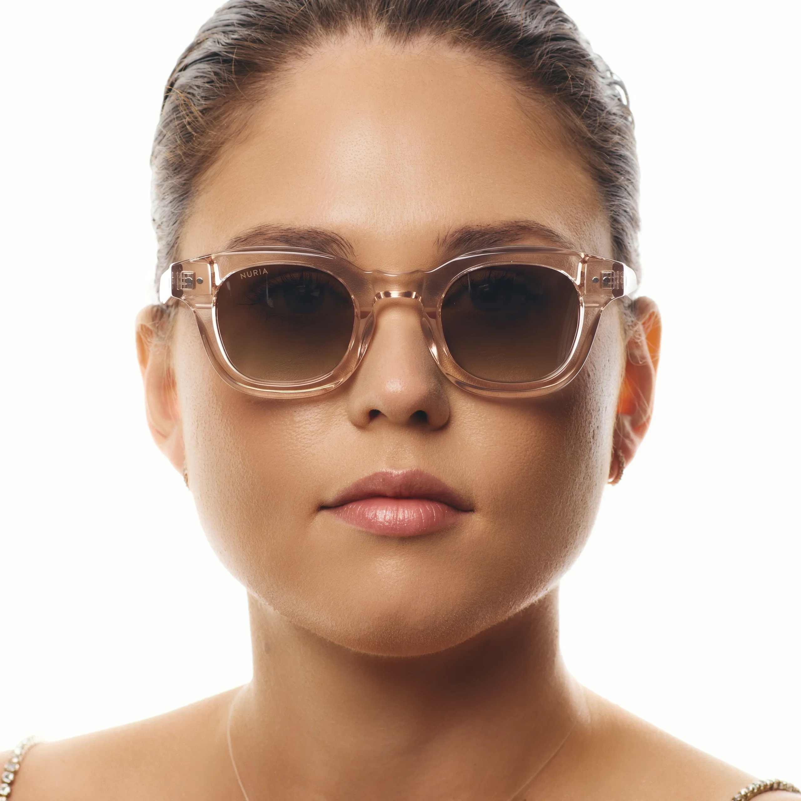 Ochelari de soare pentru femei - Ochelari de Soare NURIA cu Ramă Rotund-Ovală Hazel Rivet Champagne Fade NURIA
