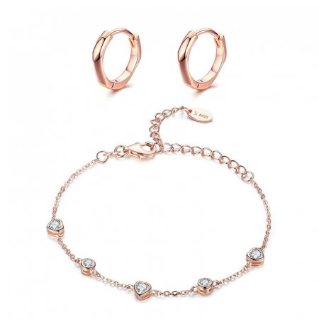 Seturi Bijuterii - Set bijuterii din argint Hearts Edge Rose, brățară și cercei