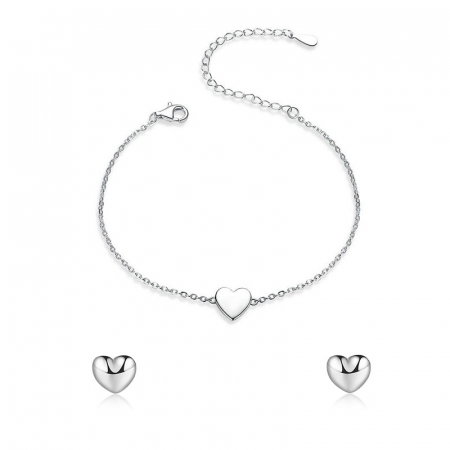 Seturi Bijuterii - Set bijuterii din argint Plain Heart, brățară și cercei